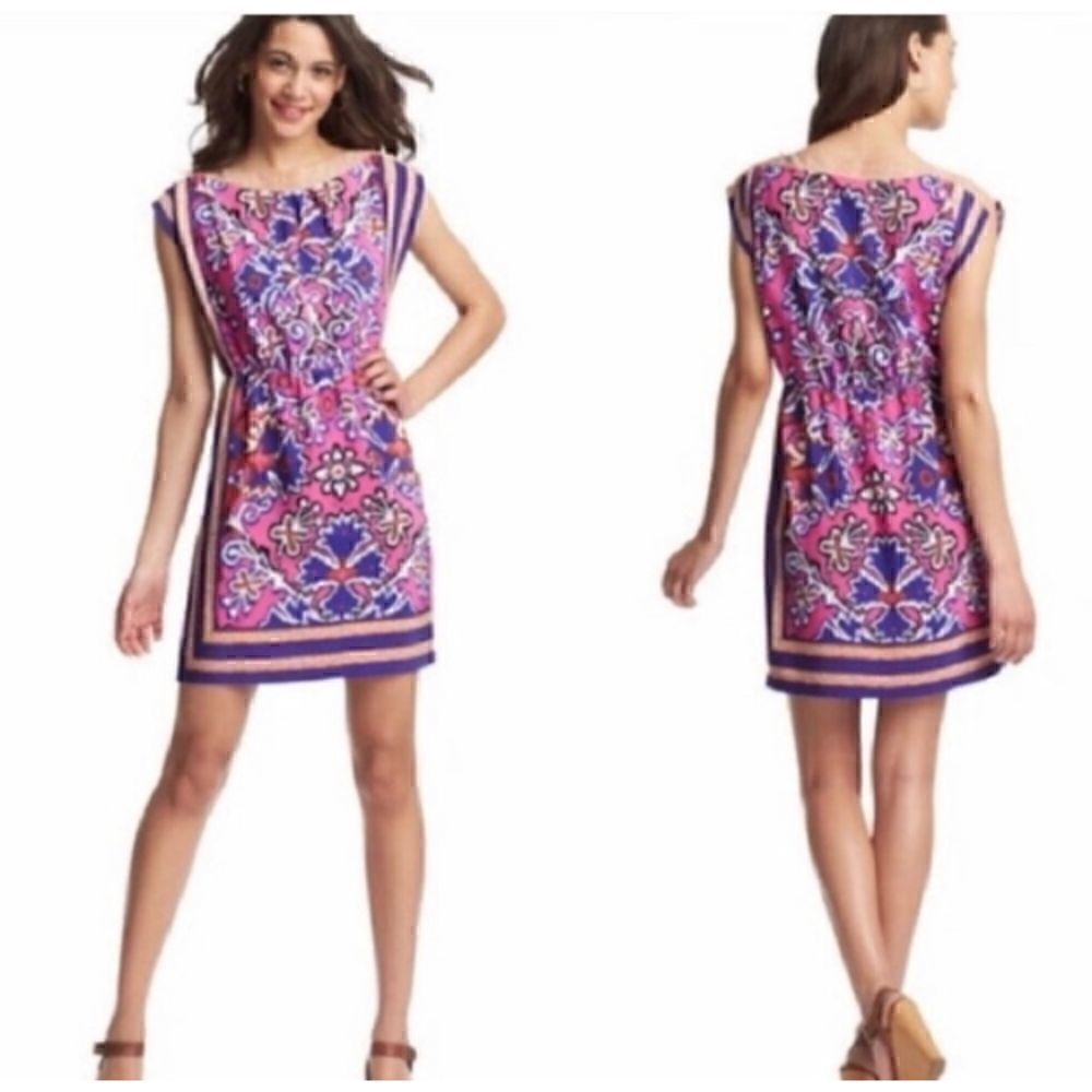LOFT Silk Boatneck Scarf Print Dress